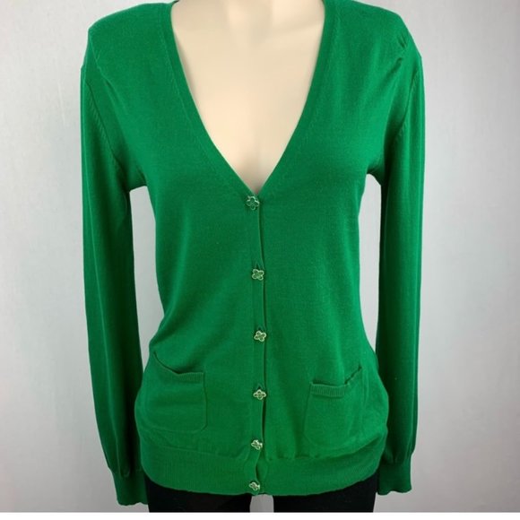 Women's Pink Tartan Button Up Cardigan Knit 100% Pima Cotton Kelly Green Size XS - Picture 1 of 14
